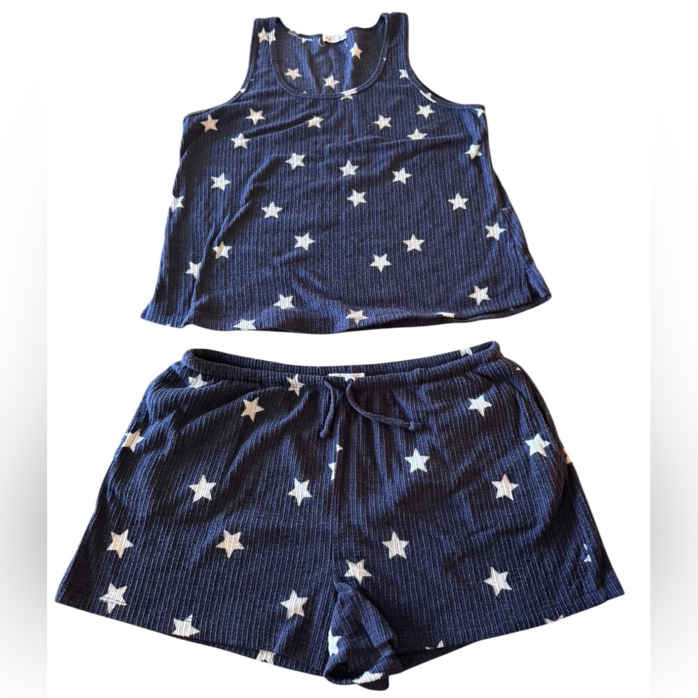 Socialite Blue and White Star Print Pajama Set Size XL Shorts & Sleeveless Top - Picture 8 of 16